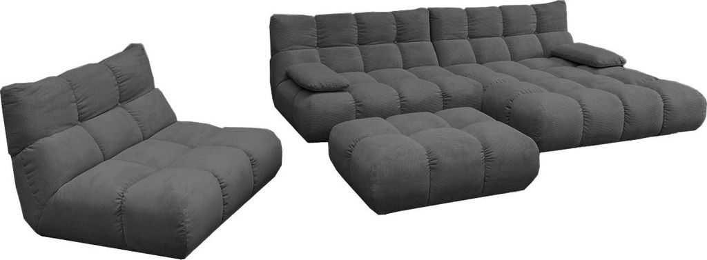 KAWOLA Sitzgruppe VIVIEN Ecksofa rechts Drehsessel Hockerbank Feincord anthrazit
