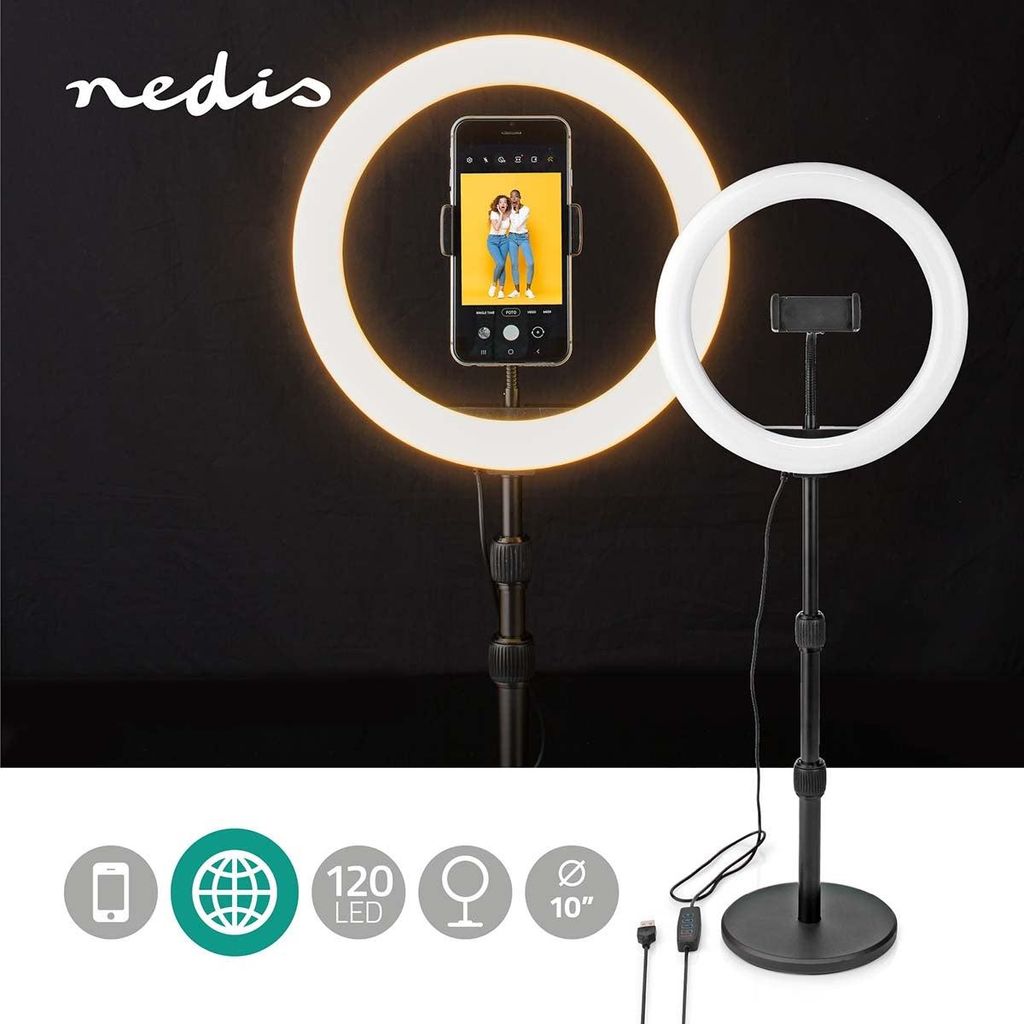 Ringljus | 10 Zoll | 120 LED's | 2700 - 6700 K | Skrivbord | Svart
