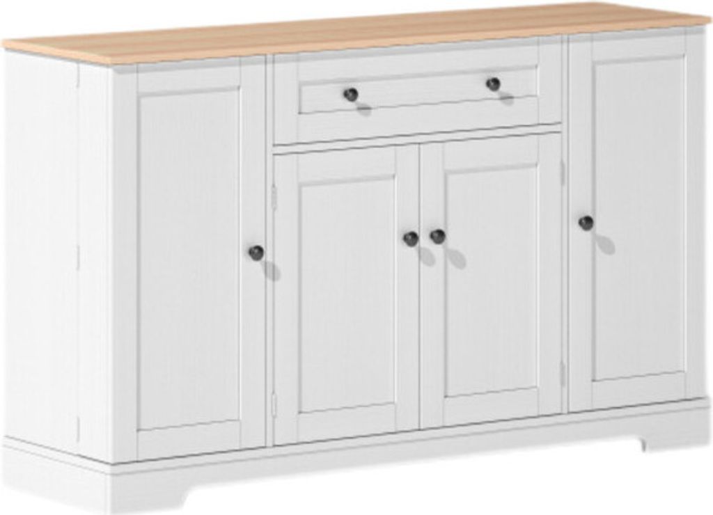 Kuechenbuffet 138 cm Weiss Sideboard Schublade Regaltueren Einlegeboeden Kippschutz Design Kueche Wohnzimmer Schlafzimmer Multifunktionales