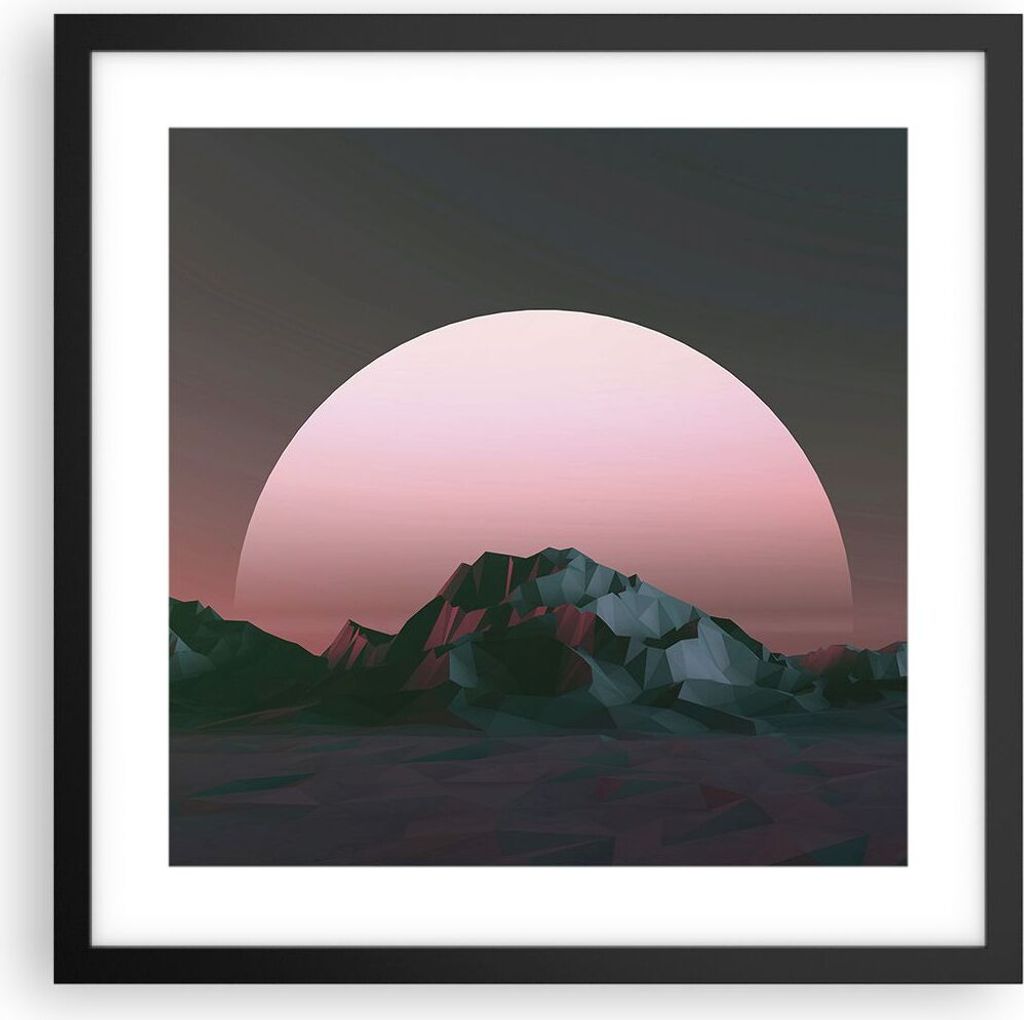 Gerahmtes Poster - Schwarzer Rahmen - Landschaft Berge Sonne - 40x40 cm - Wand Bild - Wanddeko - Wandbilder - Kunstposter - Wandposter - Bilderrahm...