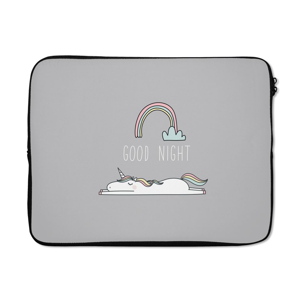 MuchoWow Laptop Hülle 17 Zoll Laptoptasche Einhorn - Regenbogen - Kinder - Zitate - Gute Nacht - Mädchen - Zipper - Schutzabdeckung