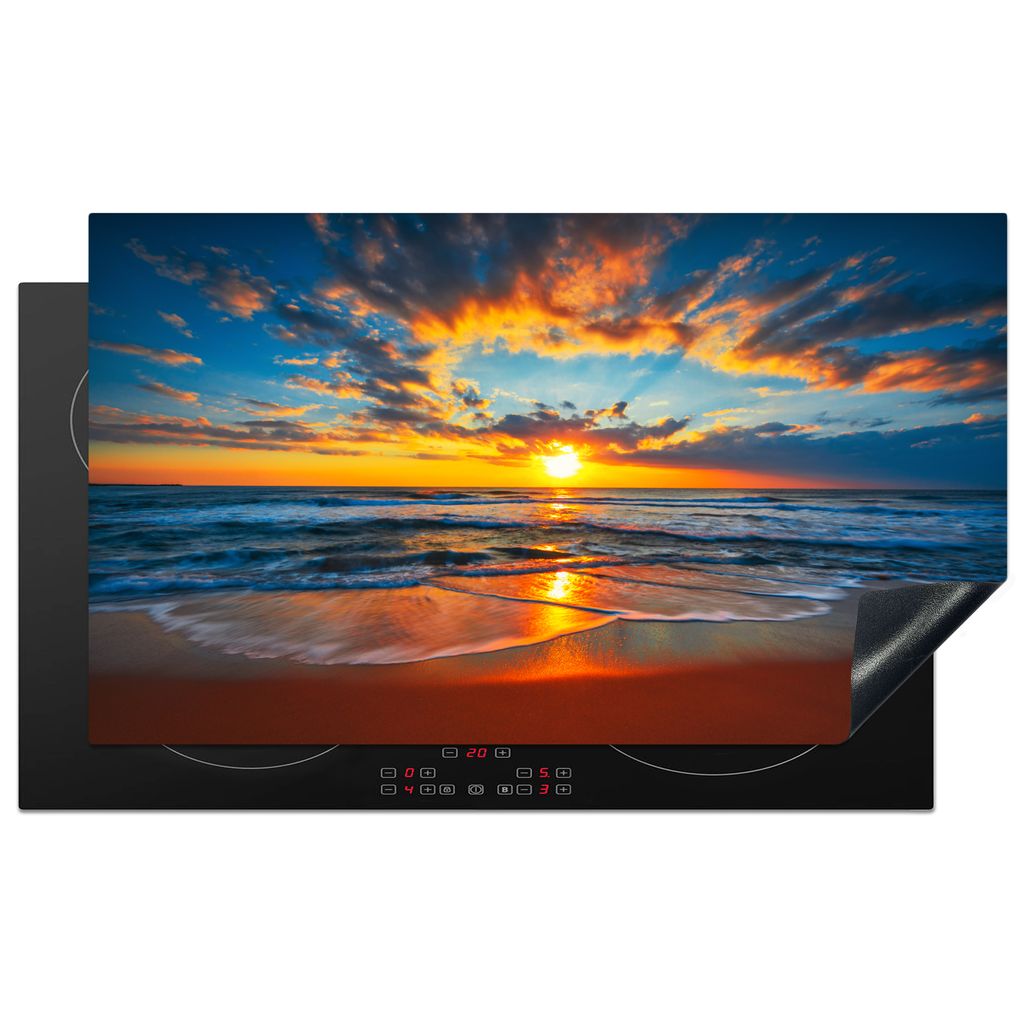 KitchenYeah Herdabdeckplatte Meer - Sonnenuntergang - Strand - Wolken - Orange , 91x52cm, Küche Deko, Glaskeramikkochfeld Herdabdeckung, Abdeckp...
