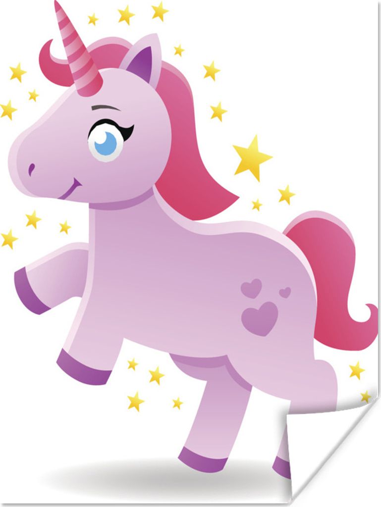 MuchoWow Poster Eine Illustration eines rosa Einhorns mit Sternen - Mädchen - Kinder - Kinder 120x160 cm - Wandbilder