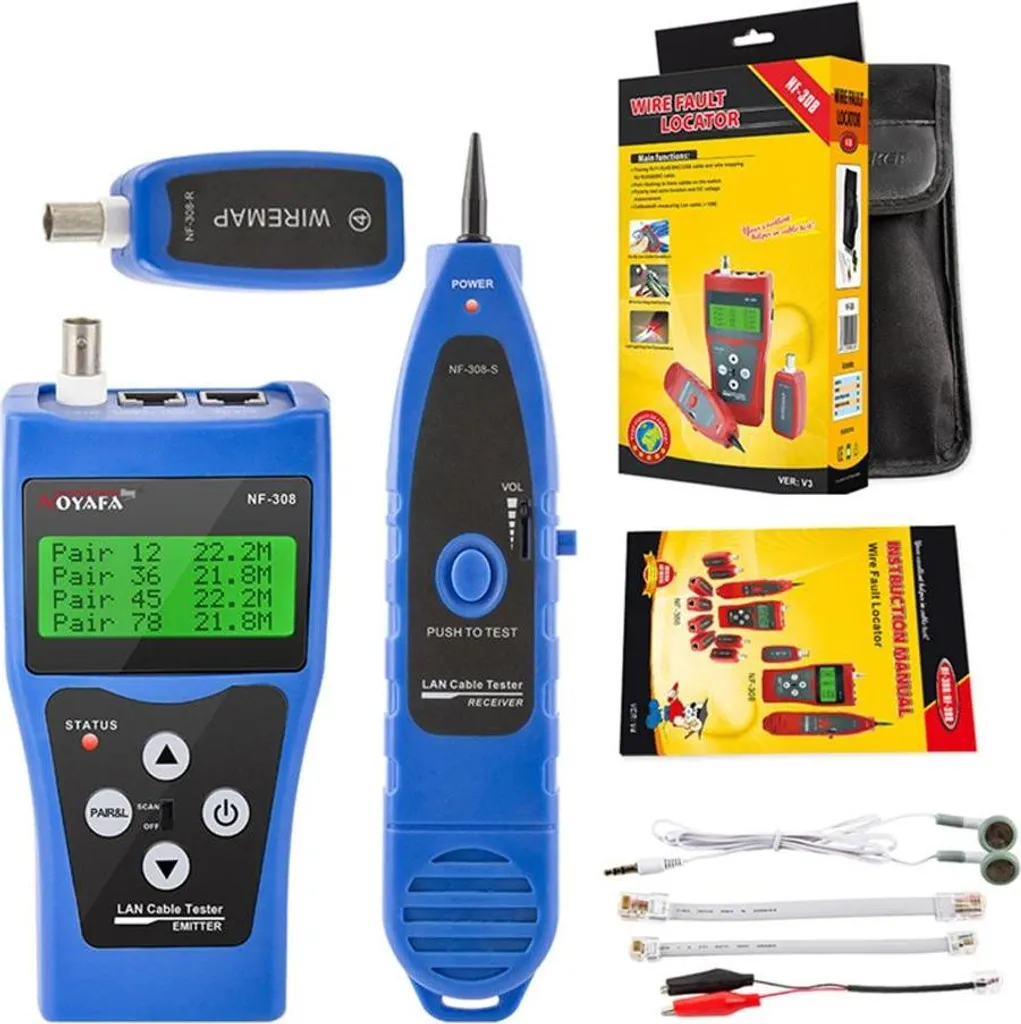 Tester per cavi di rete, misurazione della lunghezza, ricerca POE, NF-308B