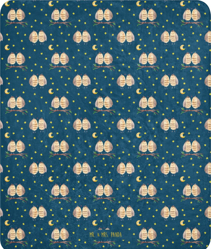 Mr. & Mrs. Panda Sherpa Kuscheldecke Eulen Liebe 130 x 155 cm - Blau - Geschenk, Plaid, Tagesdecke, Decke, Wärmedecke, Verliebt, Paar, Eule, glüc...