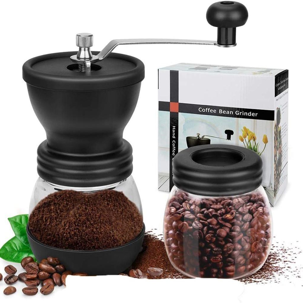 Kaffeemühle mit Keramikmahlwerk, Kaffeemühle manuell, mit 2 Gläsern Edelstahlgriffe, kaffeemühlen für Filterkaffee, Espresso, French Press