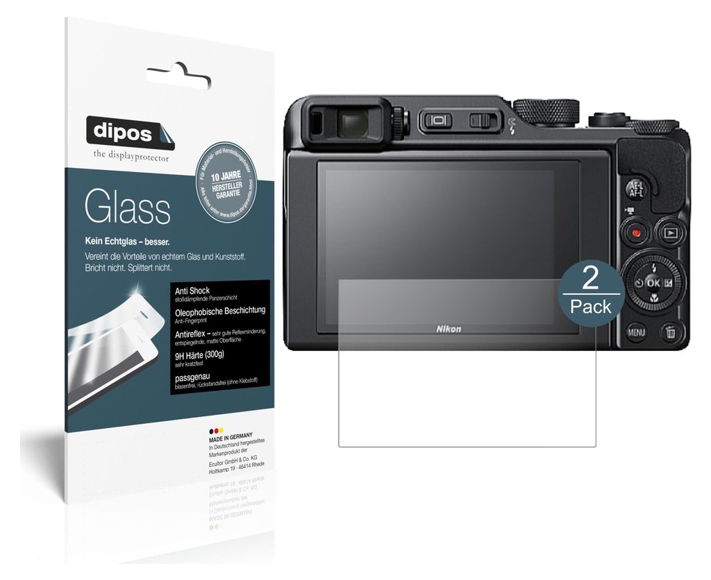 2x Schutzfolie für Nikon Coolpix A1000 matt - Anti-Shock 9H Produktbild 