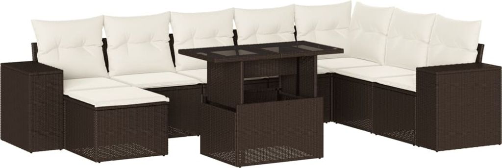 vidaXL 9-tlg. Garten-Sofagarnitur mit Kissen Braun Poly Rattan