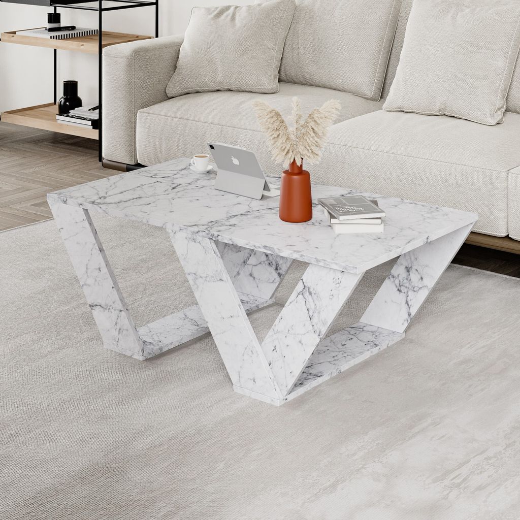 Skye Decor, Pipra - Carrara Marble, Couchtisch, Carrara-Marmor, 100 % MELAMINBESCHICHTETE SPANPLATTEN, 110 x 60 x 40 cm