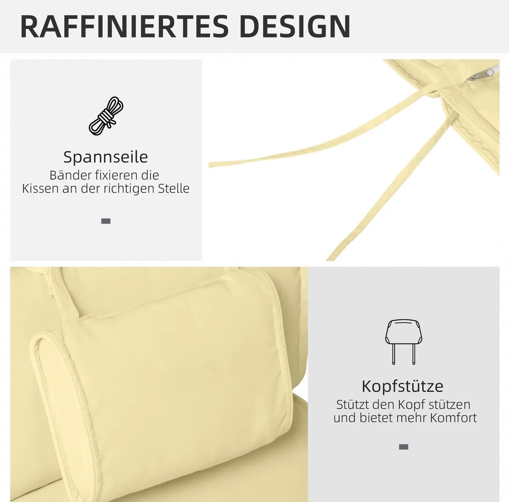 Coussin de Chaise Longue Moelleux en Coton et Polyester Blanc Crème - 5
