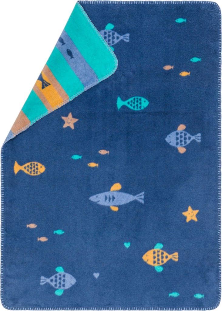 David Fussenegger Babydecke Mila 'Fische' 75 x 100 cm Marine - Blau