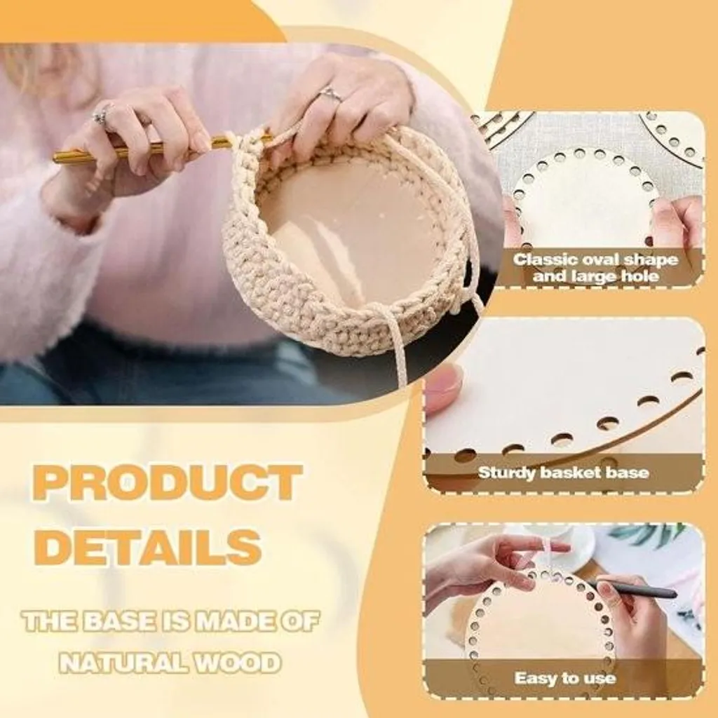 Fond en bois perforé pour panier au crochet - Support naturel 15cm
