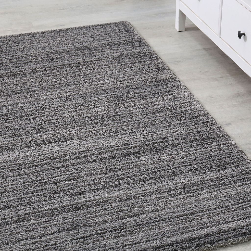 Moderner Wohnzimmer Teppich Extra Weich Mikrofaser Spezial Melierung Anthrazit, Maße:80x150 cm