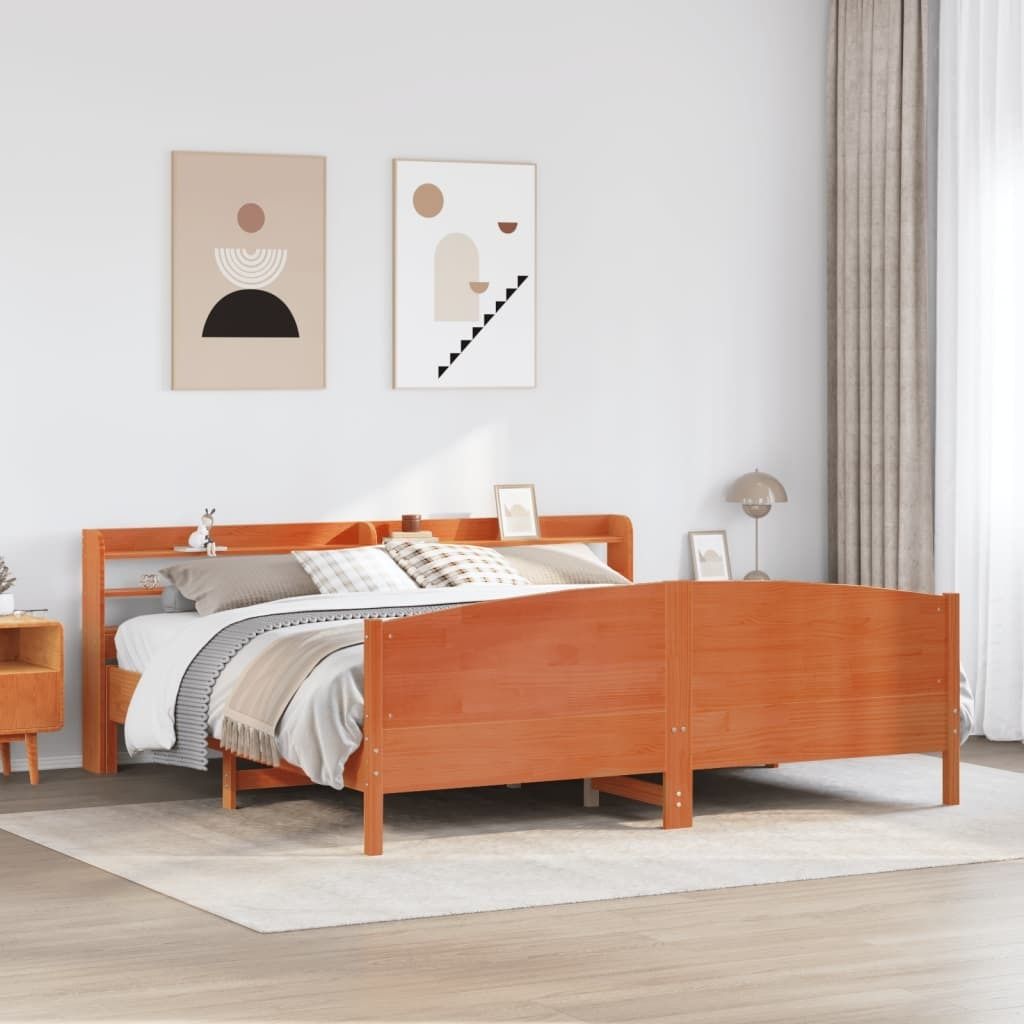 (NEU 2026) Massivholzbett/Bettrahmen, ohne Matratze, Wachsbraun 180x200 Kiefernholz - Klassische Betten - 51.24 kg