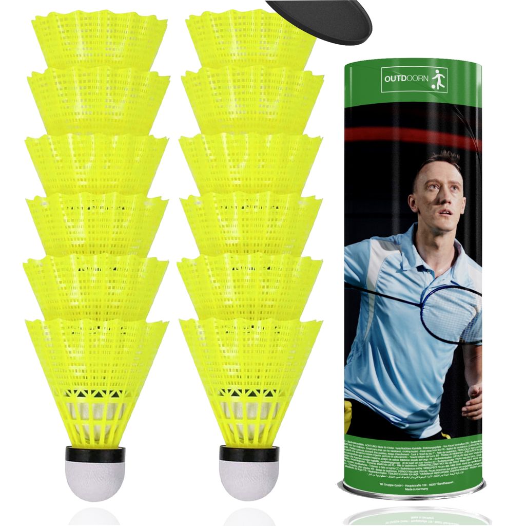 12x Federbälle gelb für Badminton: Für Training und Wettkampf - Federball Badmintonbälle - Federball für Outdoor und Indoor