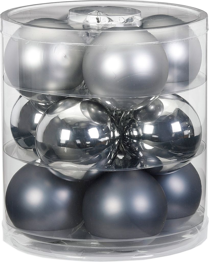 Weihnachtskugeln Glas 8cm, 12 Stück, Farbe:Hazy Grey - grau Produktbild 