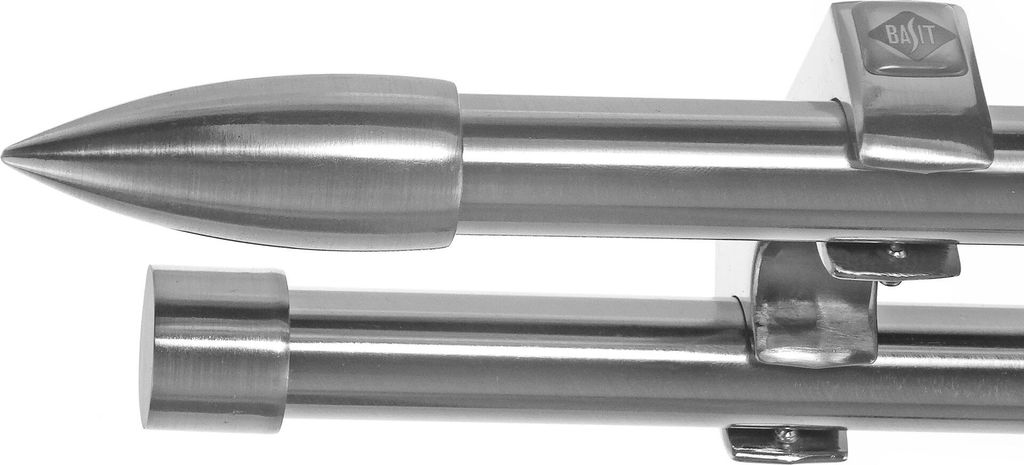Gardinenstange Ø 20mm Metall in Edelstahl Look 2-läufig Deckenbefestigung D60 RR