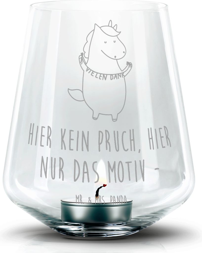 Mr. & Mrs. Panda Kerzenhalter Einhorn Dankeschön - Transparent - Geschenk, glas, Laterne, Windlicht, Unicorn, Teelichthalter, Danksagung, Einhörn...