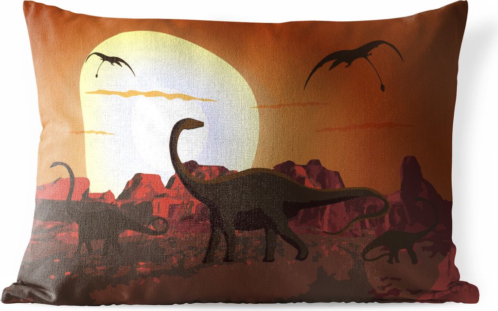MuchoWow Outdoor Kissen - Dino - Jurassic - Sonne - Zeichnung - Jungen - Kinder - 50x30 cm - Wetterfest - Lounge Kissen - Sofa kissen - Wohnzimme...