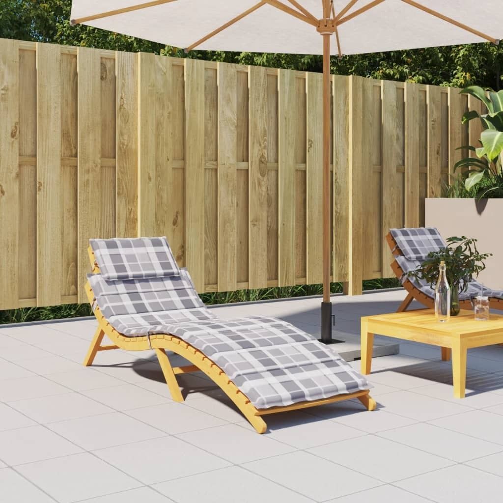 The Living Store Sonnenliegen-Auflage Grau Karomuster 186x58x3 cm Oxford-Gewebe