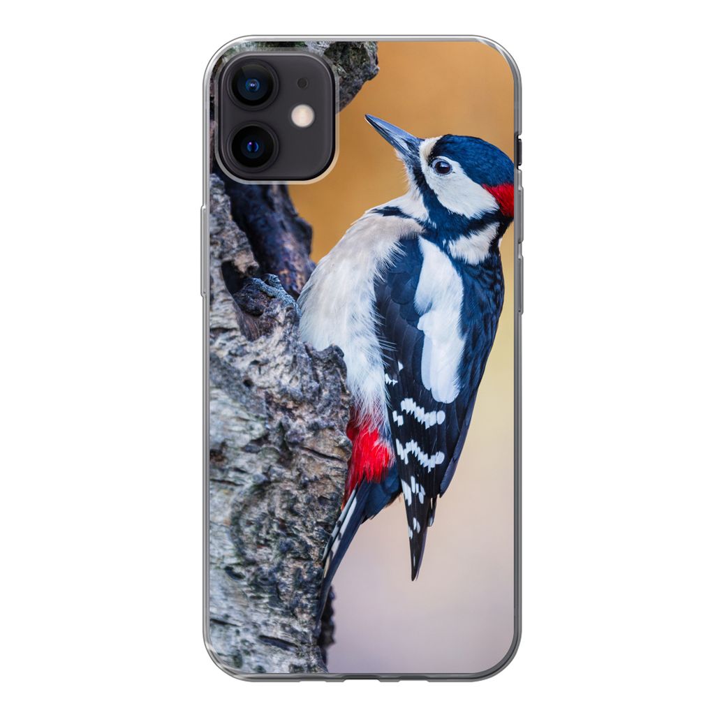 MuchoWow Handyhülle Schutzhülle Hülle für iPhone 12 mini Nahaufnahme eines Buntspechts auf einem Baumstamm Silikon Softcase Handy Hülle - Bild