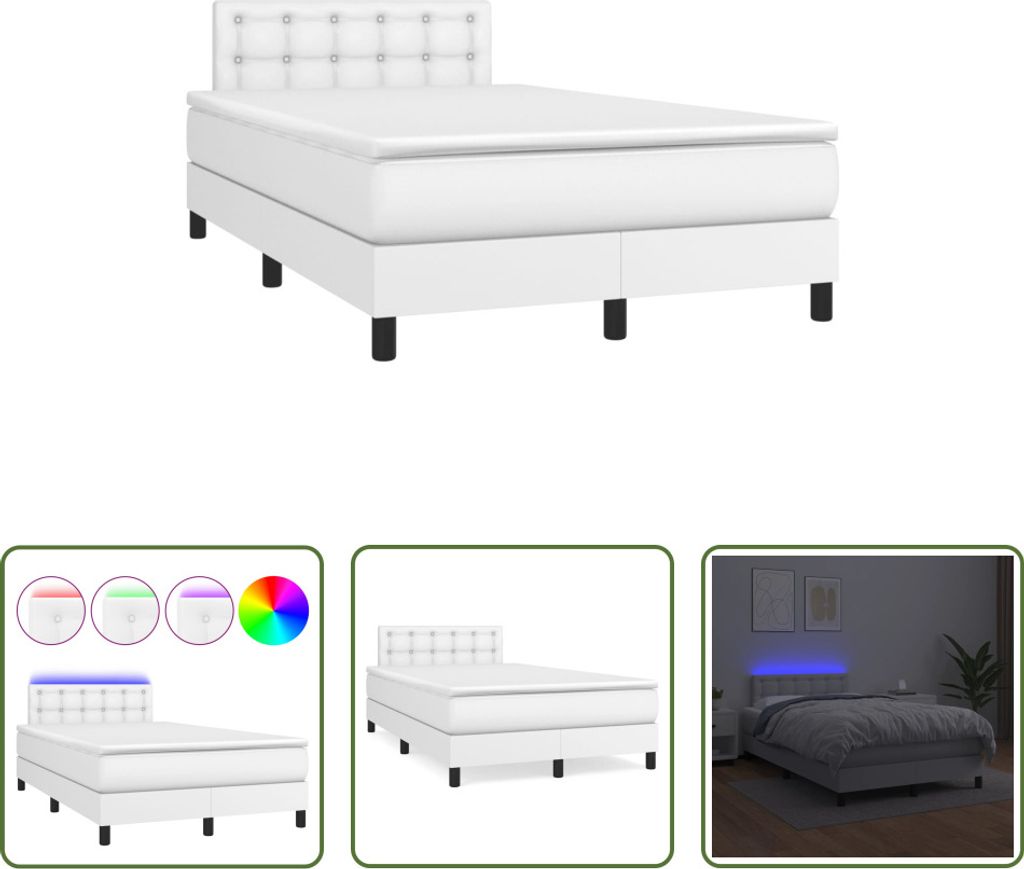 The Living Store Boxspringbett mit Matratze & LED Weiß 120x190 cm Kunstleder