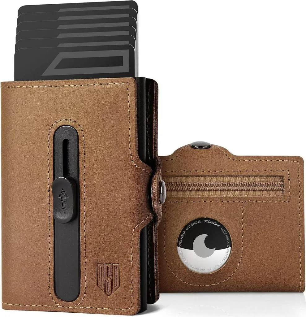 DODENSHA Portacarte Marrone AirTag: 13 Carte in Formato Slim