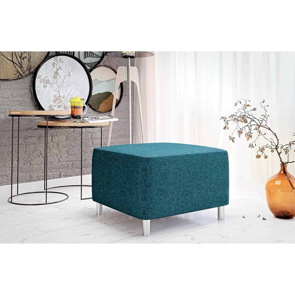 Pouf Design ELZA Velluto Verde-Blu: Elegante Seduta con Contenitore