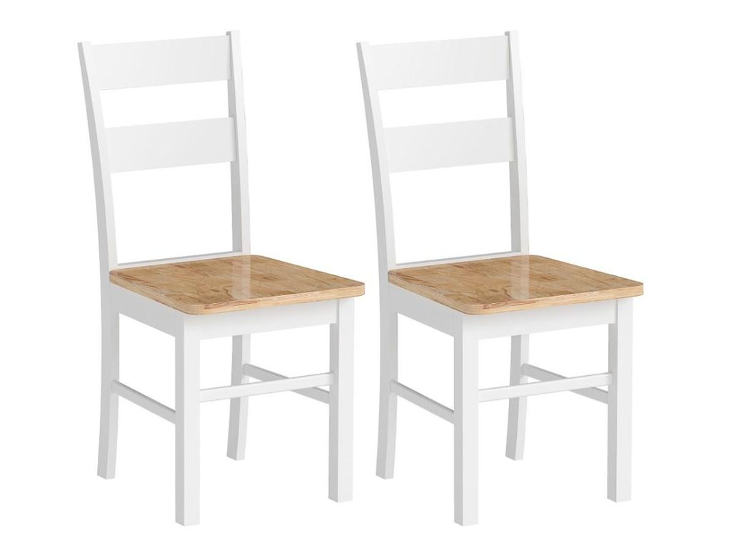 2er-Set Stühle, Küchenstühle,Esszimmerstuhl gebogene Sprossenlehne,Weiß