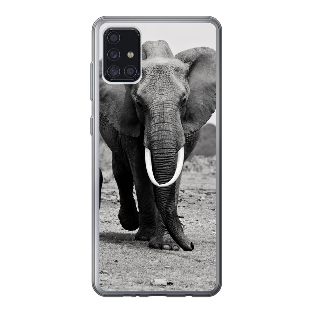 MuchoWow Handyhülle Schutzhülle Hülle für Samsung Galaxy A52 5G Elefant - Kind - Schwarz - Weiß Silikon Softcase Handy Hülle - Umschlag