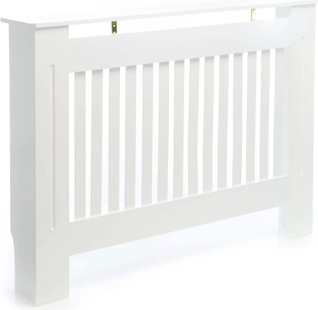 Meuble Cache-radiateur Blanc pour Salon - Tablette de Rangement 112 cm