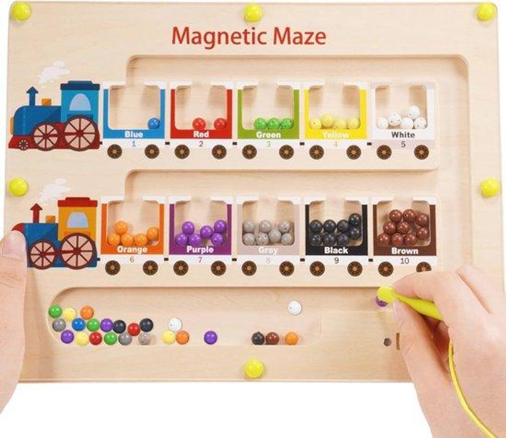 Montessori Labyrinth-Spiel für Frühkindliche | Holz- Magnetisches Entdeckungsspiel für Säuglinge von 2-4 Jahren | Beweglichkeit- und Ordnungssp...