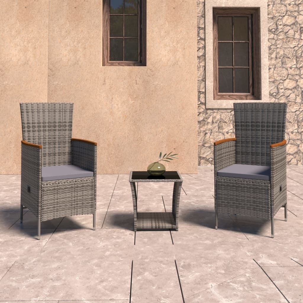 Maison Exclusive - 3-tlg. Garten-Lounge-Set mit Kissen Poly Rattan Grau