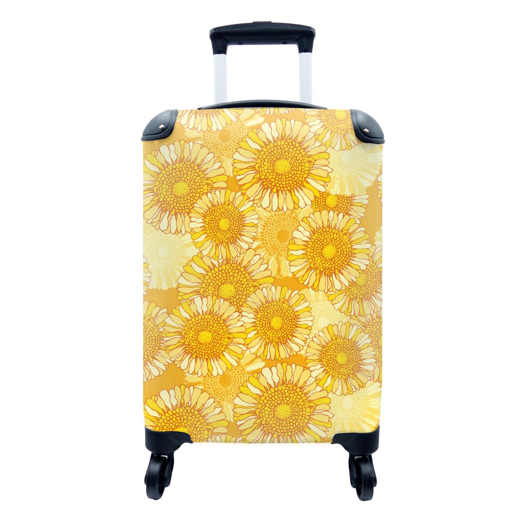 MuchoWow Koffer Handgepäck Trolley Rollkoffer Kleine Reisekoffer mit 4 Rollen - Sonnenblume - Sommer - Muster - Blumen - Cabin Size < 55x40x23 c...