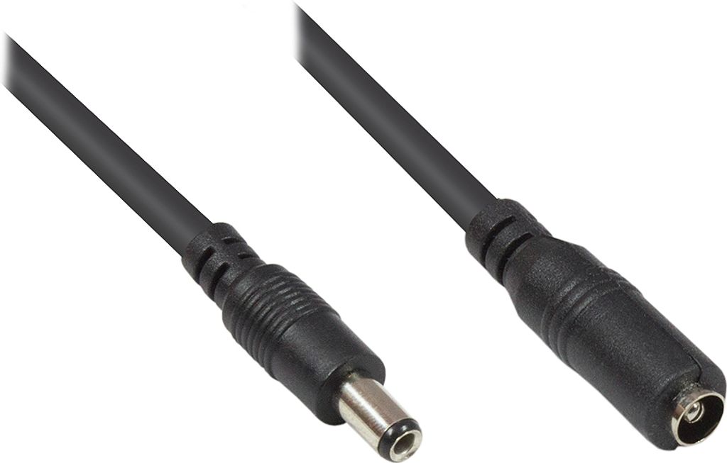 Niedervolt-Verlängerungskabel, 5,5mm x 2,5mm Stecker an Kupplung, schwarz, 10m, Good Connections