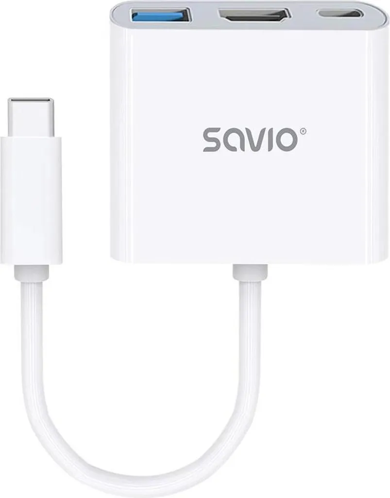 Adaptateur Multiport USB-C Hub 3-en-1 Savio AK-48 HDMI et USB Blanc