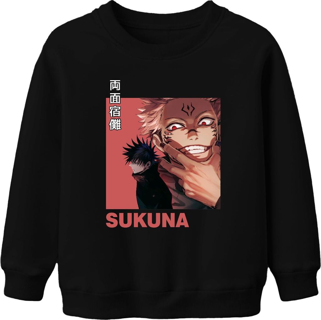 Jujutsu Kaisen Sukuna 両面宿儺 Anime Ästhetik Fluch Bösewicht Geschenk Uni Kinder Sweatshirt Pullover, Schwarz, 152