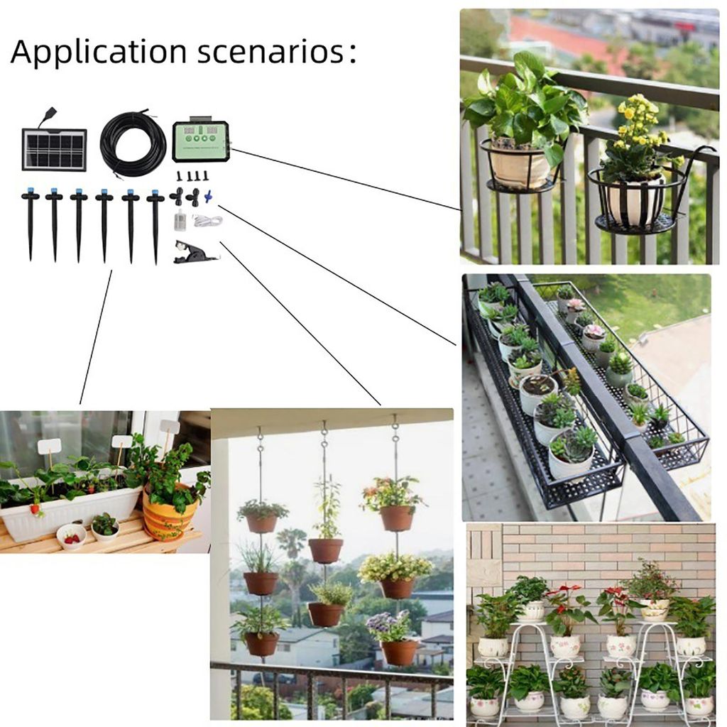 Automatisches Tropfbewässerungssystem mit Solarwasserpumpe für Pflanzen im Innen- und Außenbereich, mit Zeitschaltuhr, Regenwassersammler und ve...