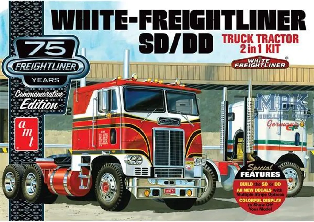 Maquette Freightliner SD-DD AMT1046 : Montage Réaliste 2-en-1 Blanc