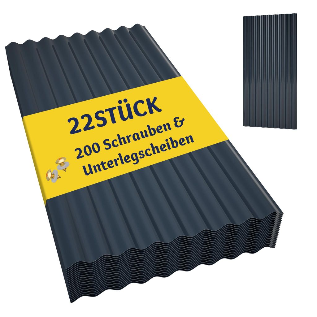 GIHAUVIA 22 × Wellplatte Dach 108 x 52.5 cm Kunststoff Dachplatten PVC Welldach Wetterfest Überdachung Trapez Dunkelgrau für Außen Carport Garten