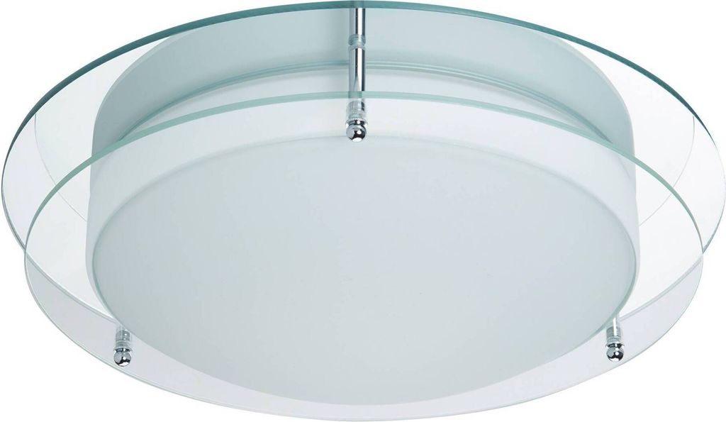 Deckenleuchte 38cm Badezimmer, Chrom, Klarglas und Opalglas