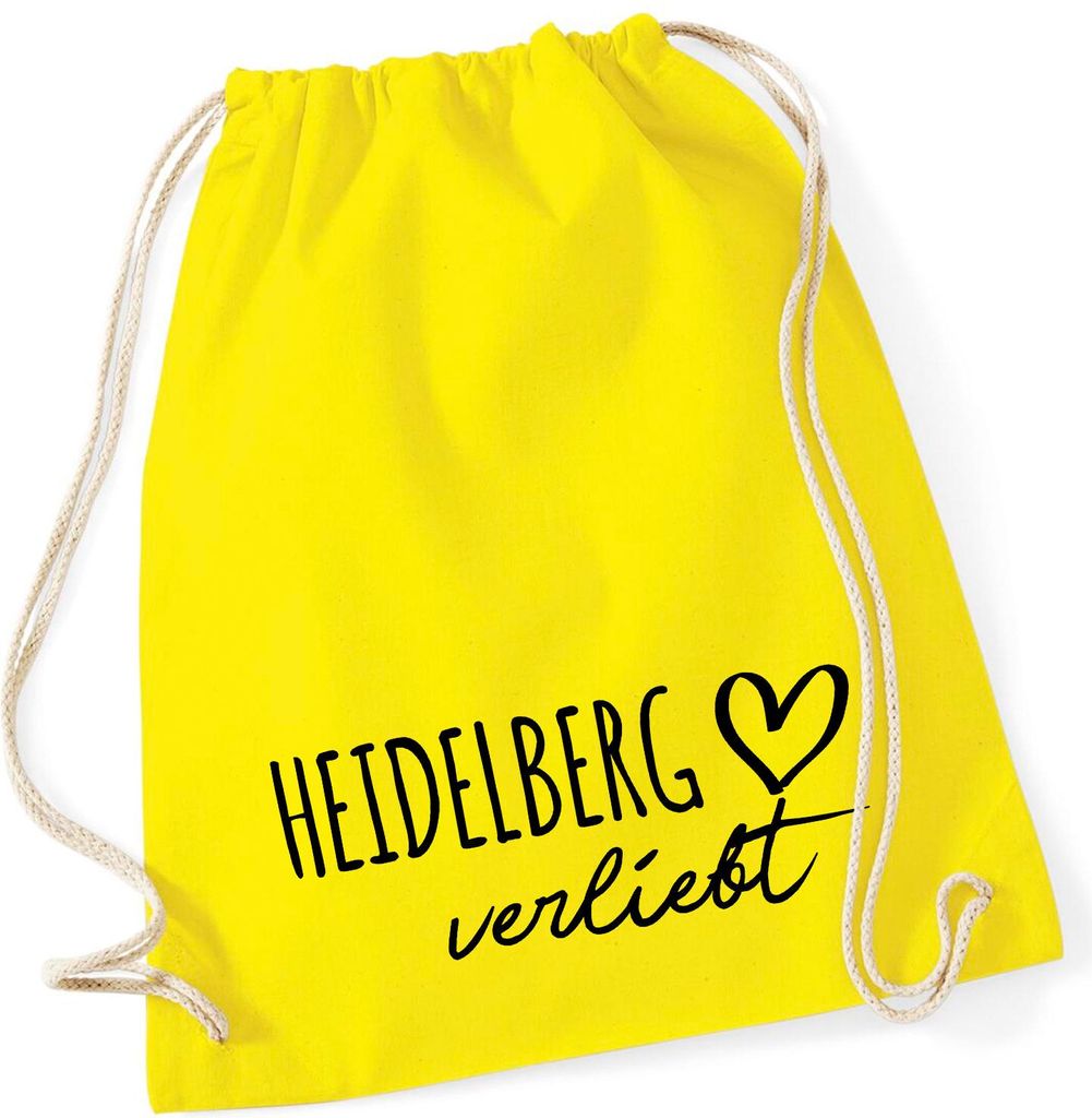 Huuraa Turnbeutel Heidelberg verliebt 12 Liter Yellow Baumwolle Rucksack Geschenkidee