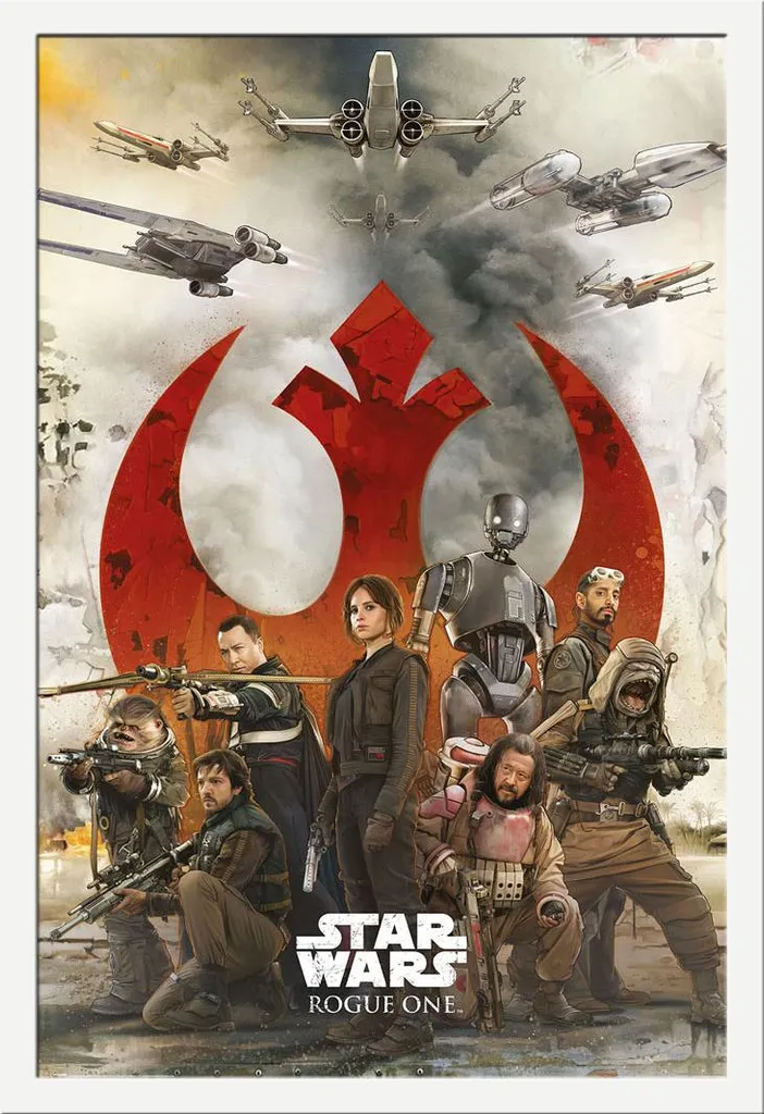 Affiche encadrée Star Wars Rogue One Rebels, cadre bois blanc Shinsuke Maxi