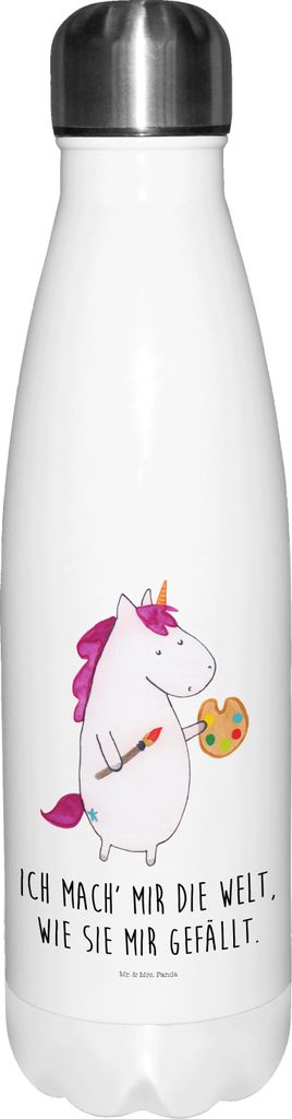 Mr. & Mrs. Panda Trinkflasche Einhorn Künstler - Weiß - Geschenk, Maler, thermo, Wasserflasche, Stift, Zeichnen, thermosflaschen, Einhörner, The...