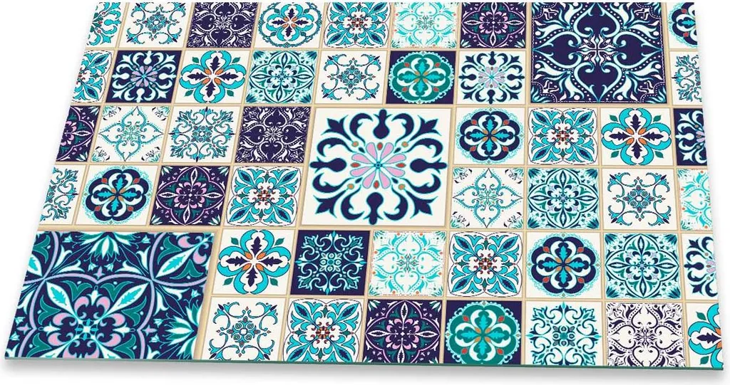 Copri Piano Cottura 80x52 Vetro - Effetto Mosaico Blu Antigraffio - 1
