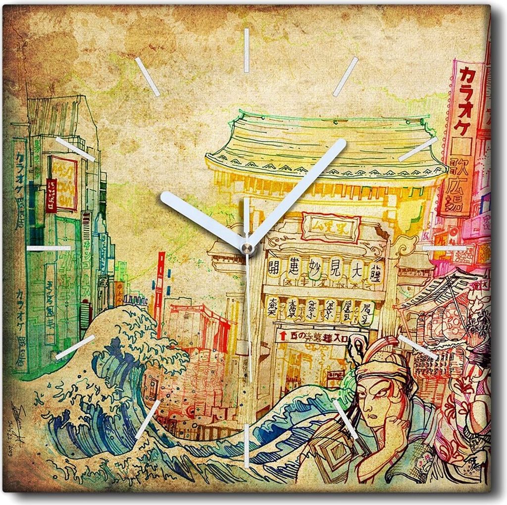 Coloray Uhr auf Leinwand 30x30 cm Wand Uhr Dekoration Wohnzimmer Segeltuch weiße Zeiger -Japan Kunstkunst