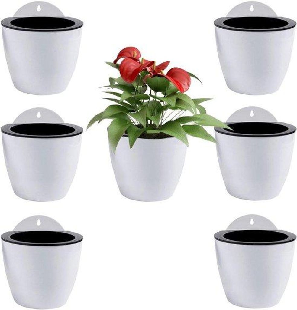 Selbstwassende Wandpflanzentöpfe 7er Pack Mittel 13 cm mit Haken | Außenwände für Pflanzen | Wandpflanzentöpfe | Wandhängende Blumenvasen | W...