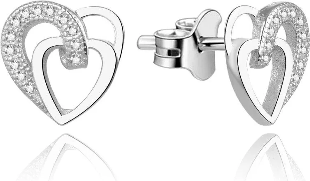 Puces d'oreilles cœur argent et oxyde de zirconium pour femme AGUP1527