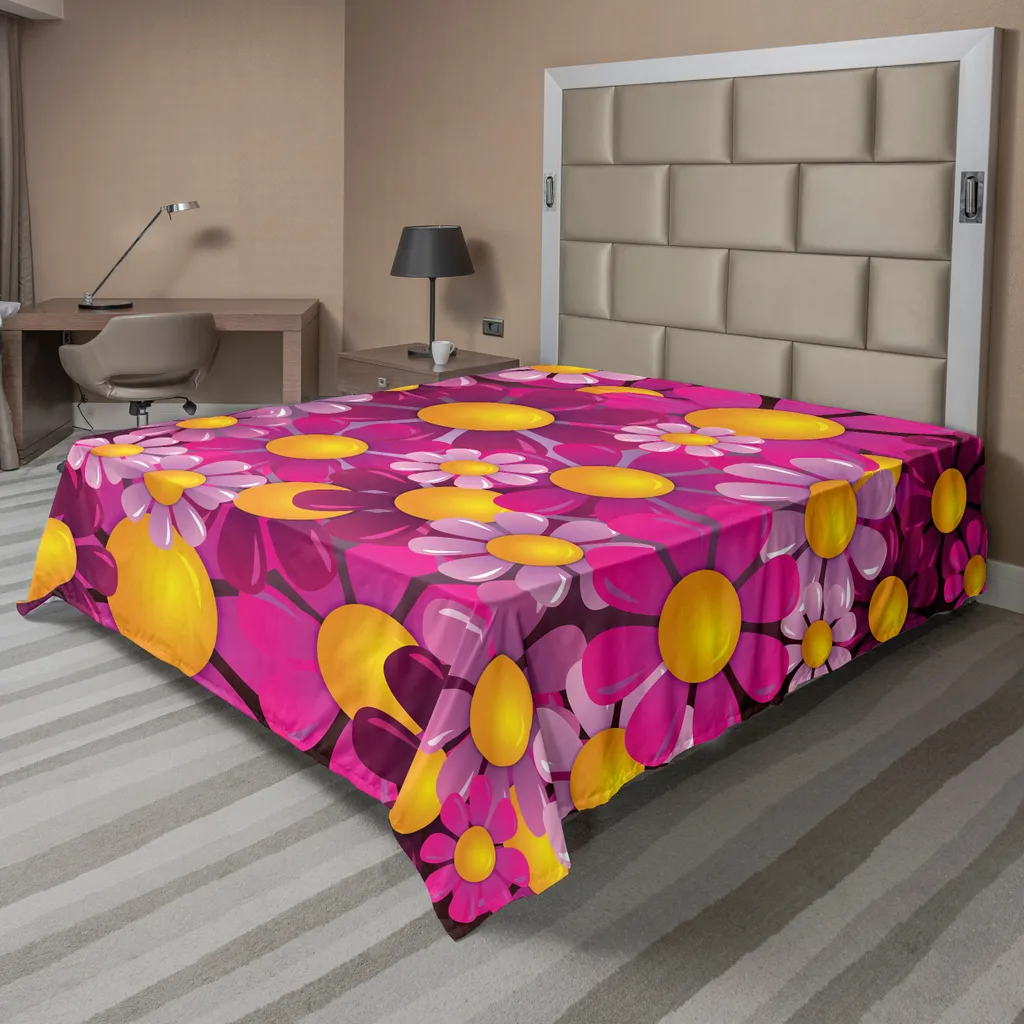 Drap de lit supérieur souple à motif floral abstrait 244 cm violet