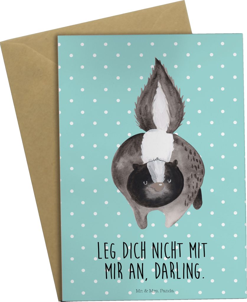 Mr. & Mrs. Panda Glückwunschkarte Stinktier Angriff - Türkis Pastell - Geschenk, Grußkarte, hochzeitskarten, weihnachtskarten, Wildtier, osterka...